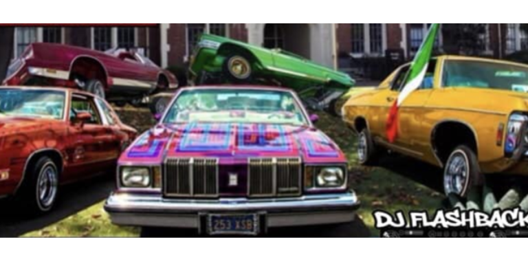 picture of 5 lowriders of different colors