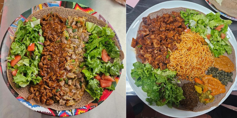 Two plates of Eritrean dishes