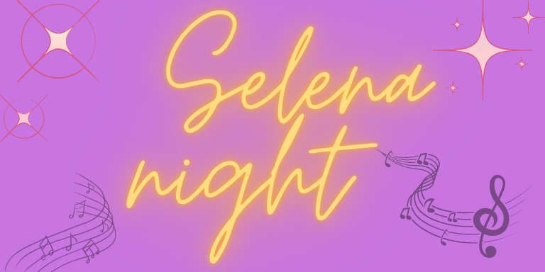 Selena Night with stars and music notes