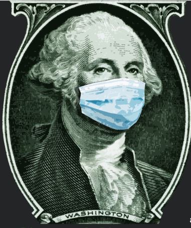 Image of Jorge Washington from a US bill with a mask on