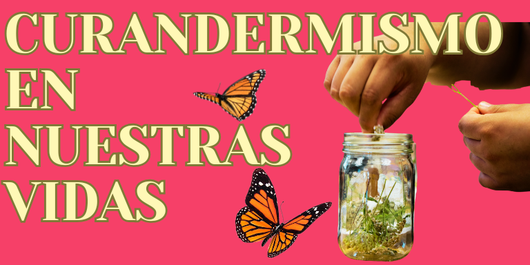 hands putting flowers into a jar with butterflies around. Title of event below.