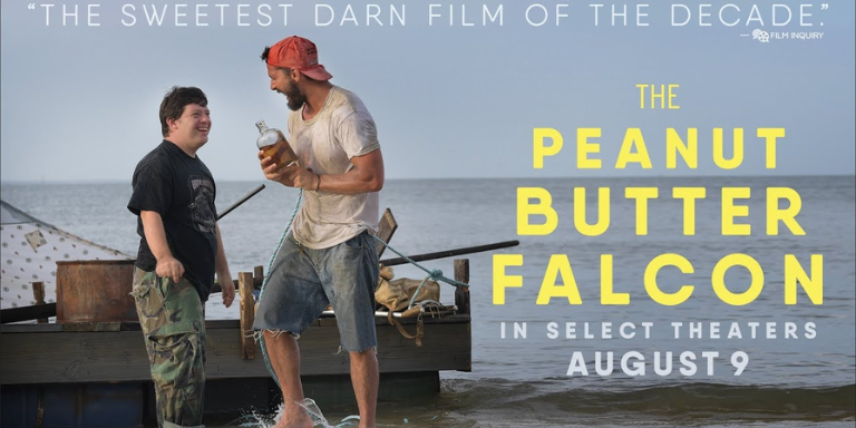 Still of the movie with two actors wading in the water next to a dock