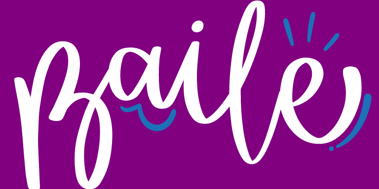 A purple background with white text that reads: Baile